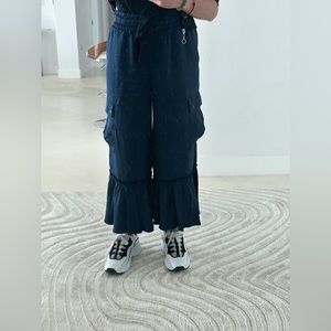 Cinq a Sept Wide Leg Satin Pant in Navy